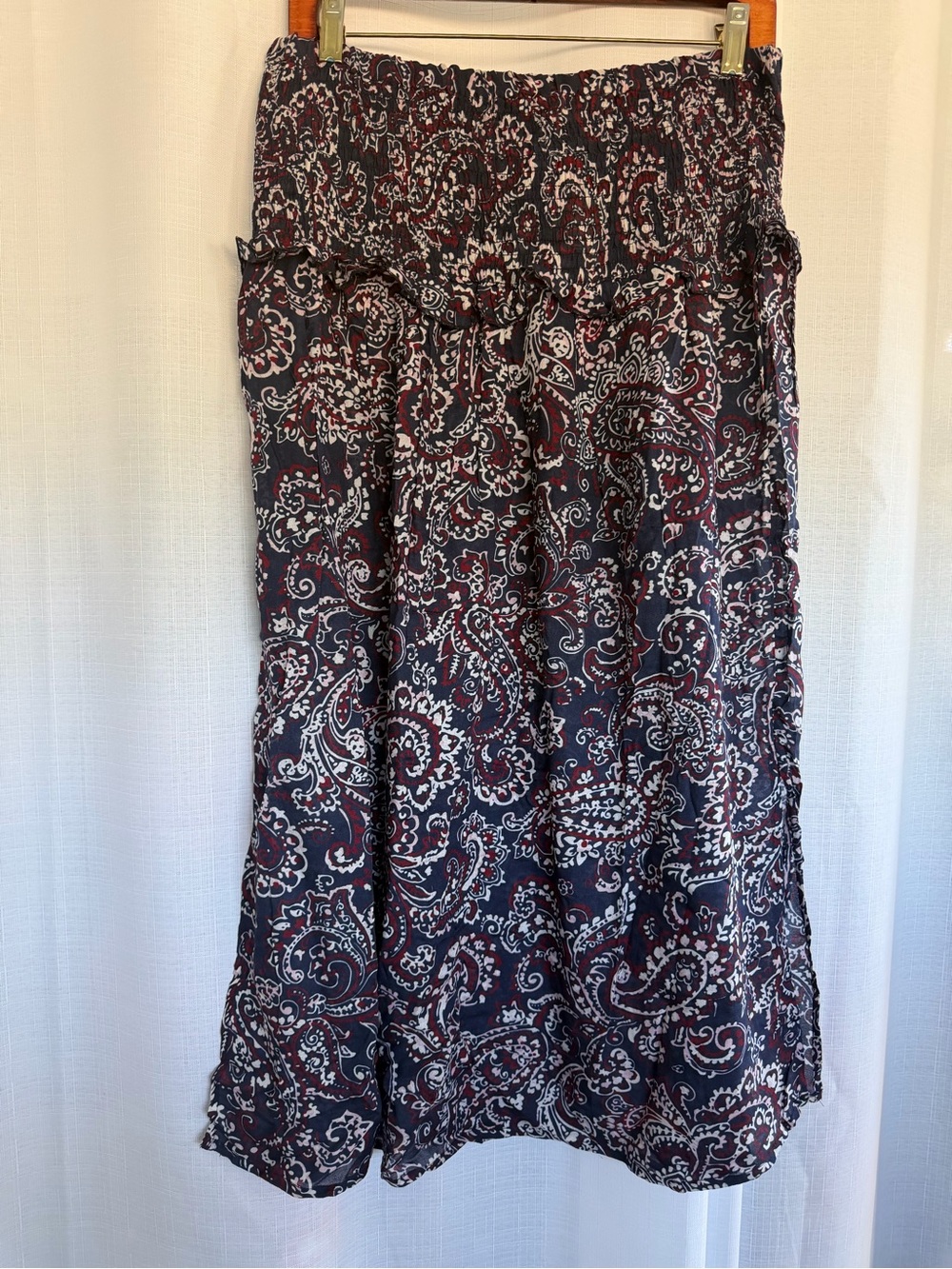 Sonmer Sophie Skirt XL Navy Paisley Smocked Waist Boho Midi Maxi Skirt